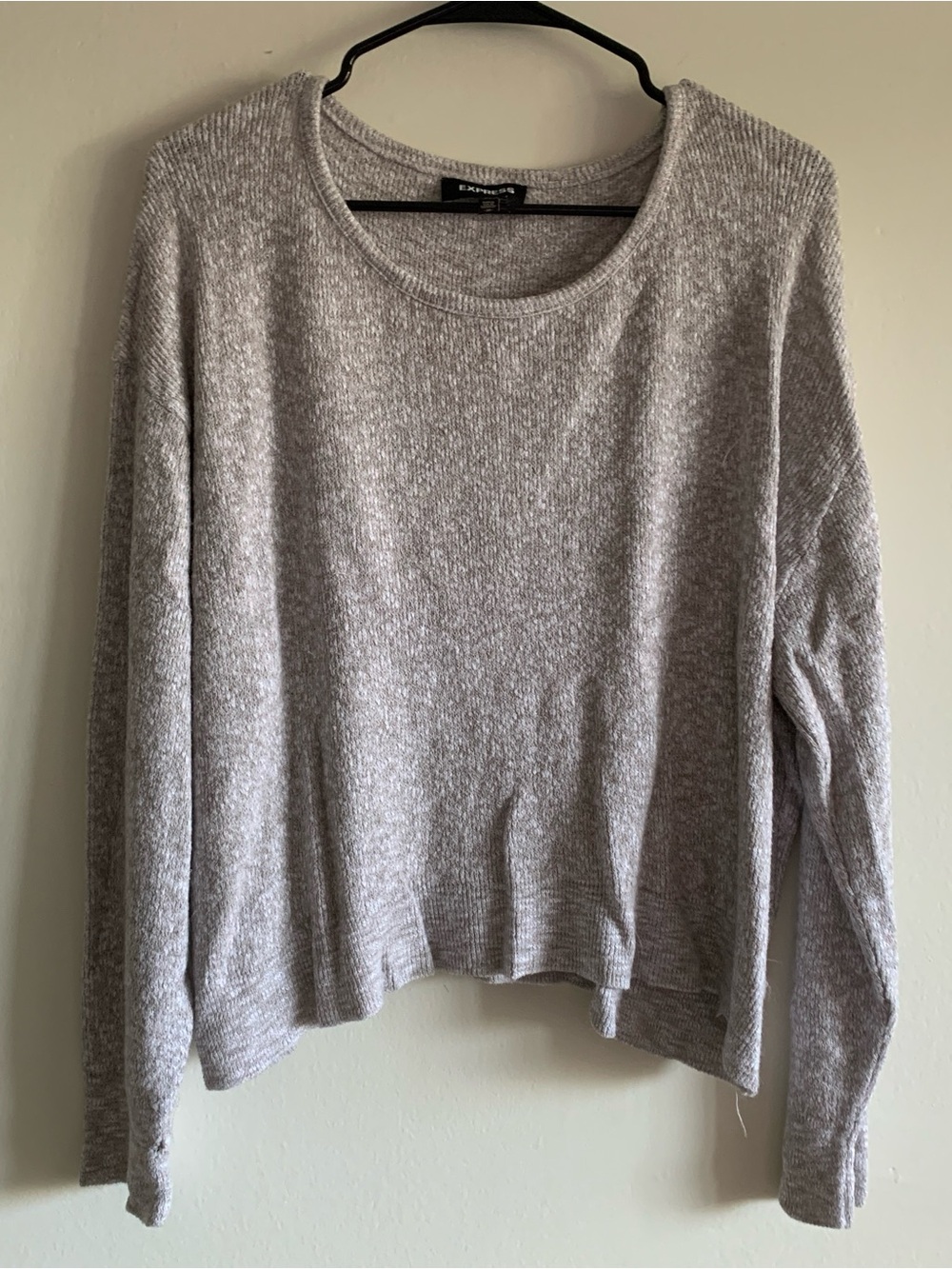 Express Light Gray Scoop Neck Crew Sweater
